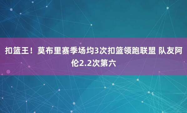 扣篮王！莫布里赛季场均3次扣篮领跑联盟 队友阿伦2.2次第六